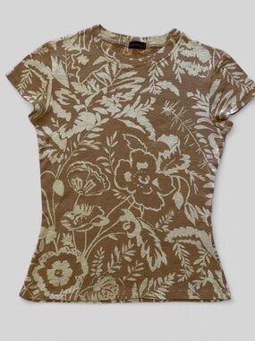 Vintage Y2K Shameless Brown and Cream Floral Baby Tee